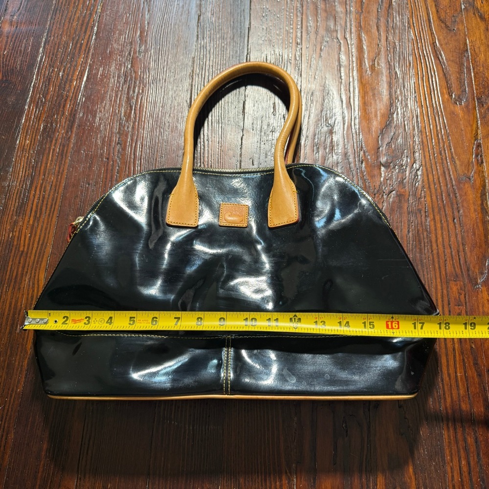 Vintage Dooney & Bourke Purse Glossy Black Brown Leather Hobo Bag - Picture 5 of 13